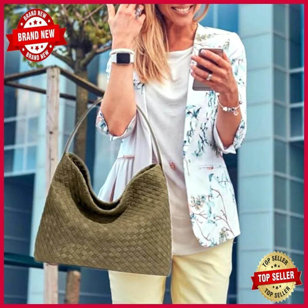 Woven Suede Hobo Bag with Detachable Crossbody Strap for Work Travel